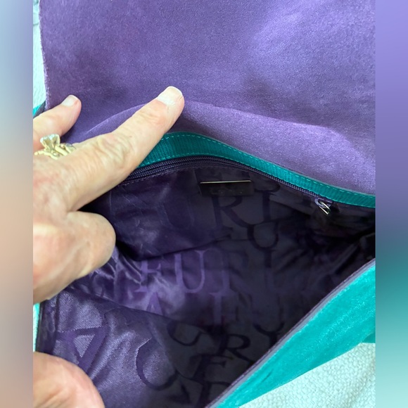 FURLA TEAL LEATHER & SUEDE SHOULDER/CROSSBODY FLAP BAG EUC - Picture 11 of 15